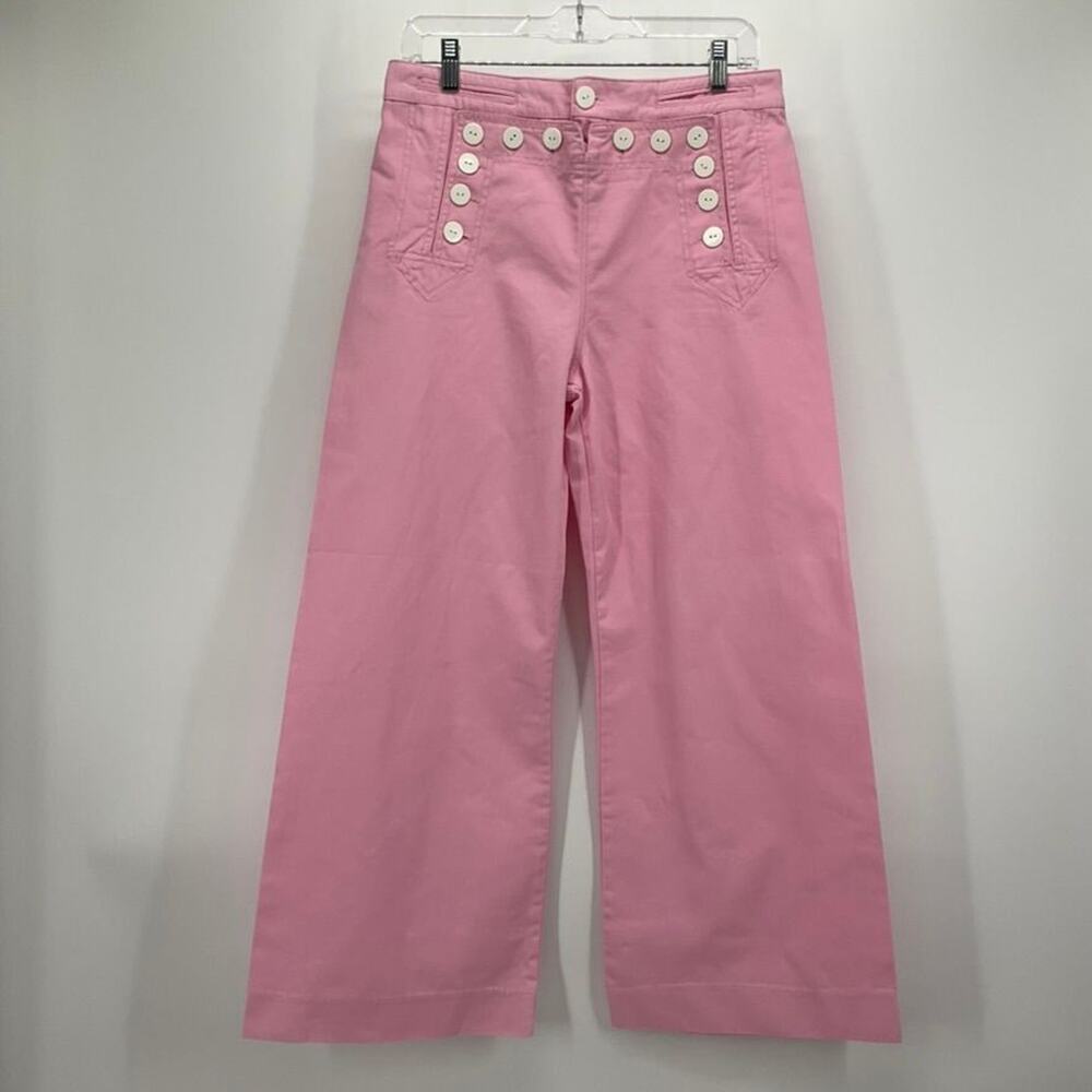 Rachel Antonoff Sailor Pants Sz 8 Pink Wide Leg Button Front Barbiecore Coastal